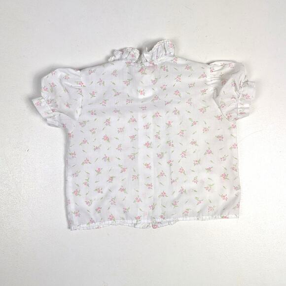 Vtg 80s Hickory Dickory Blouse Baby Girls Sz 12-18m White Floral Ruffle Dainty - Picture 3 of 4